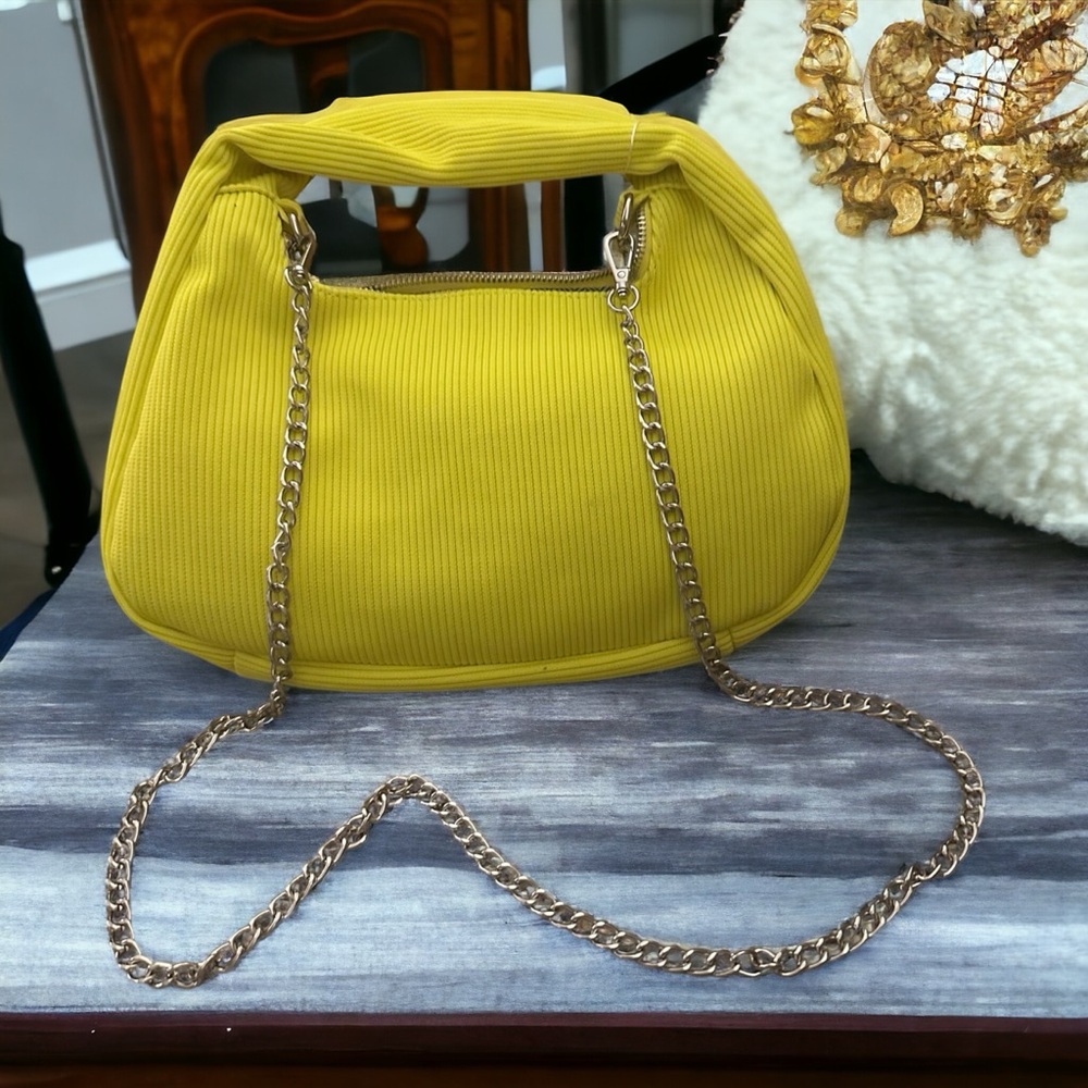Le Miel  HOBO -‎  Neon Yellow Crossbody or Clutch  |  Chain Strap Vegan  NWT - Picture 4 of 11